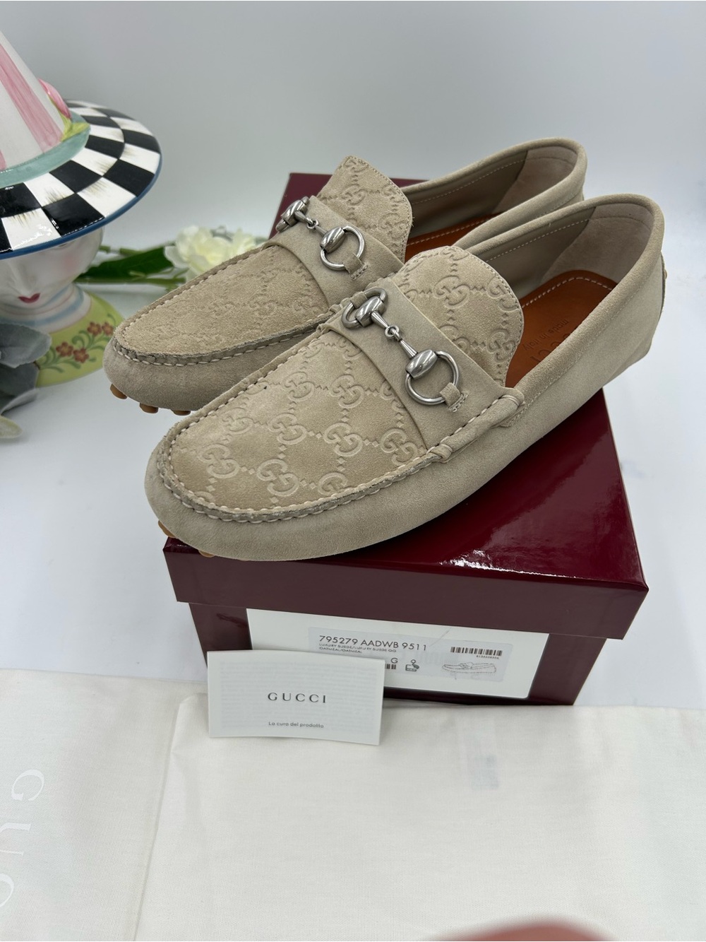 Men's Gucci suede oatmeal horse bit driver loafers size 9 fits 10US - Picture 3 of 12